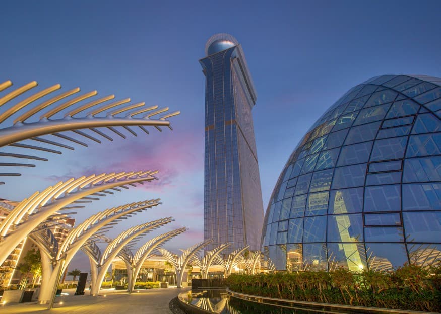 Palm Tower building at The View at The Palm Jumeirah with its modern architecture rising above the island