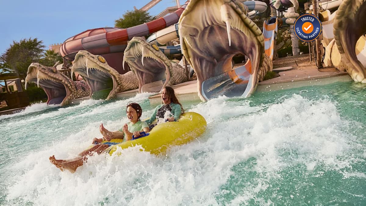 Group of people enjoying exciting water rides together at a water park.