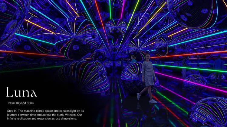 Immersive Luna zone at Aya Universe featuring glowing moon-inspired lighting and futuristic digital visuals.
