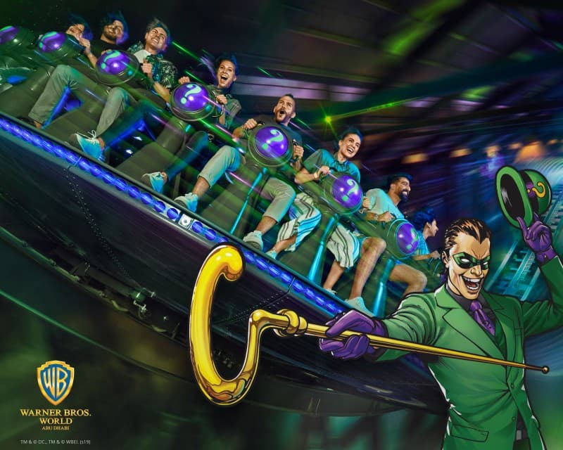 The Riddler-themed attraction at Warner Bros. World Abu Dhabi featuring puzzle-inspired design and DC villain character.