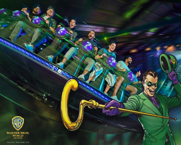 The Riddler-themed attraction at Warner Bros. World Abu Dhabi featuring puzzle-inspired design and DC villain character.