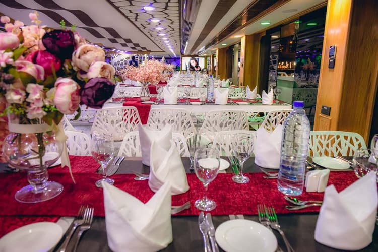 Elegant main deck view on the Lotus Mega Yacht dinner cruise