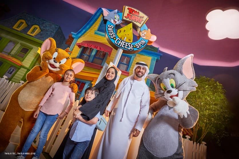Tom and Jerry cover display at Warner Bros. World Abu Dhabi featuring the iconic cartoon characters.